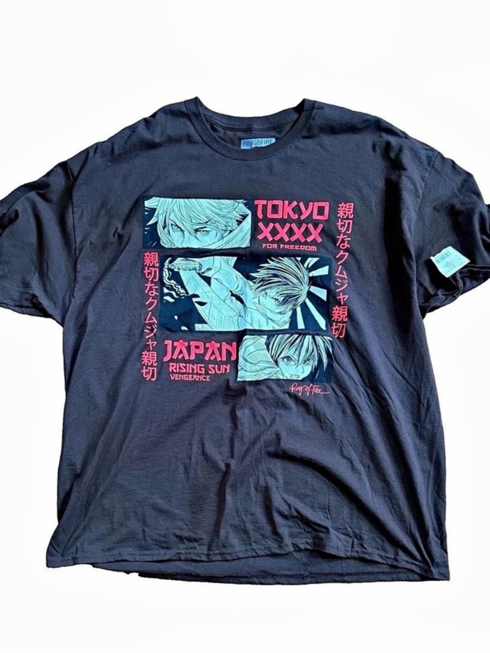 Ring of Fire Tokyo XXXX Anime Graphic T-Shirt Tee Black 3XL
